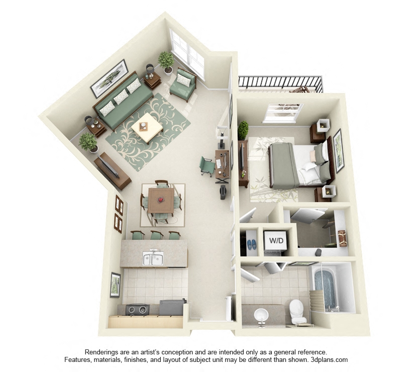 Floor plan for 1 bed, 1 bath, 776 sqft